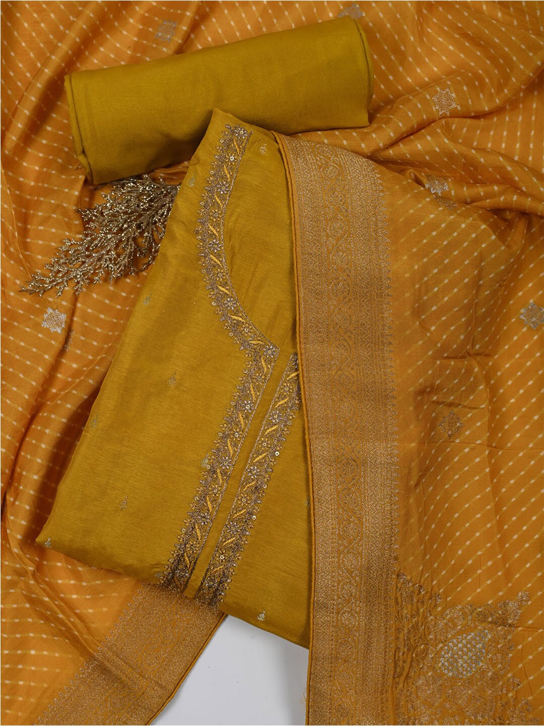 

Meena Bazaar Woven Design Unstitched Dress Material, Mustard