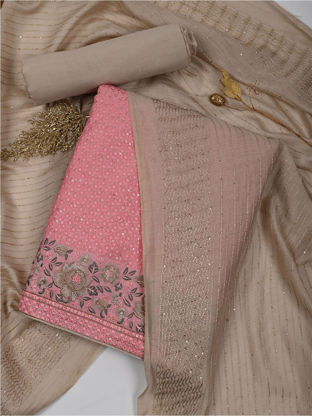 

Meena Bazaar Embroidered Art Silk Unstitched Dress Material, Pink