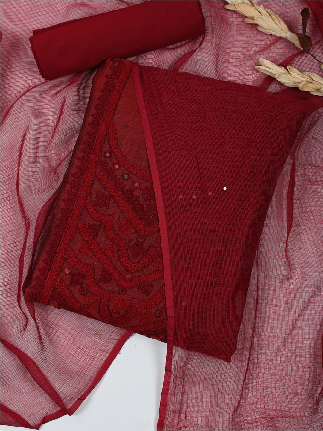 

Meena Bazaar Embroidered Art Silk Unstitched Dress Material, Maroon
