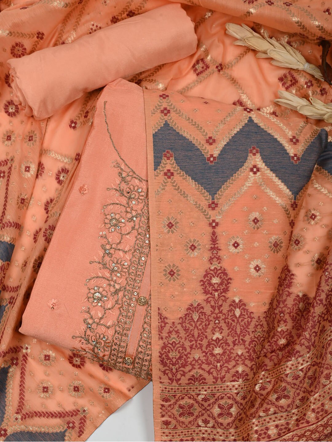 

Meena Bazaar Embroidered Unstitched Dress Material, Peach
