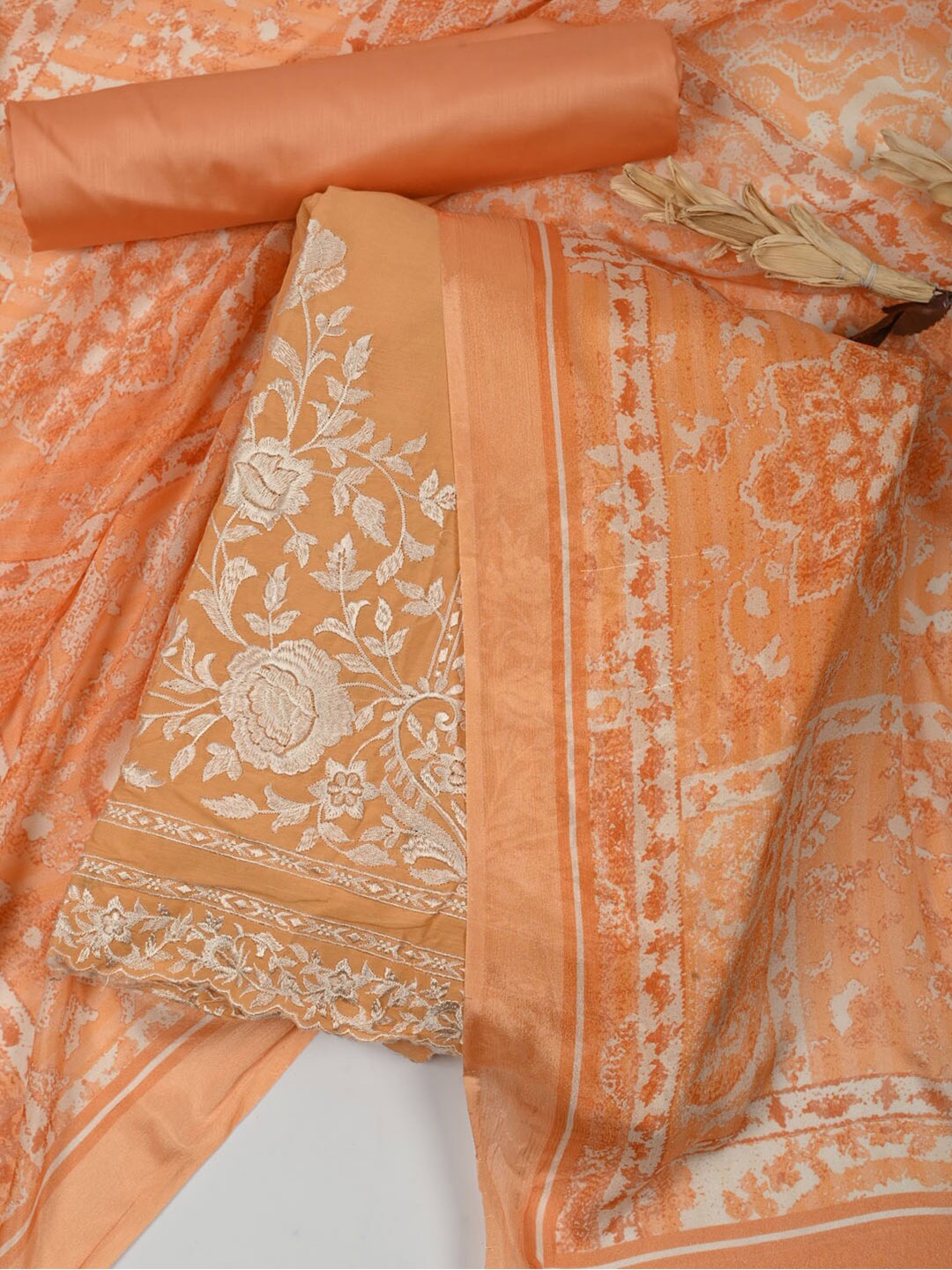 

Meena Bazaar Floral Embroidered Unstitched Dress Material, Orange