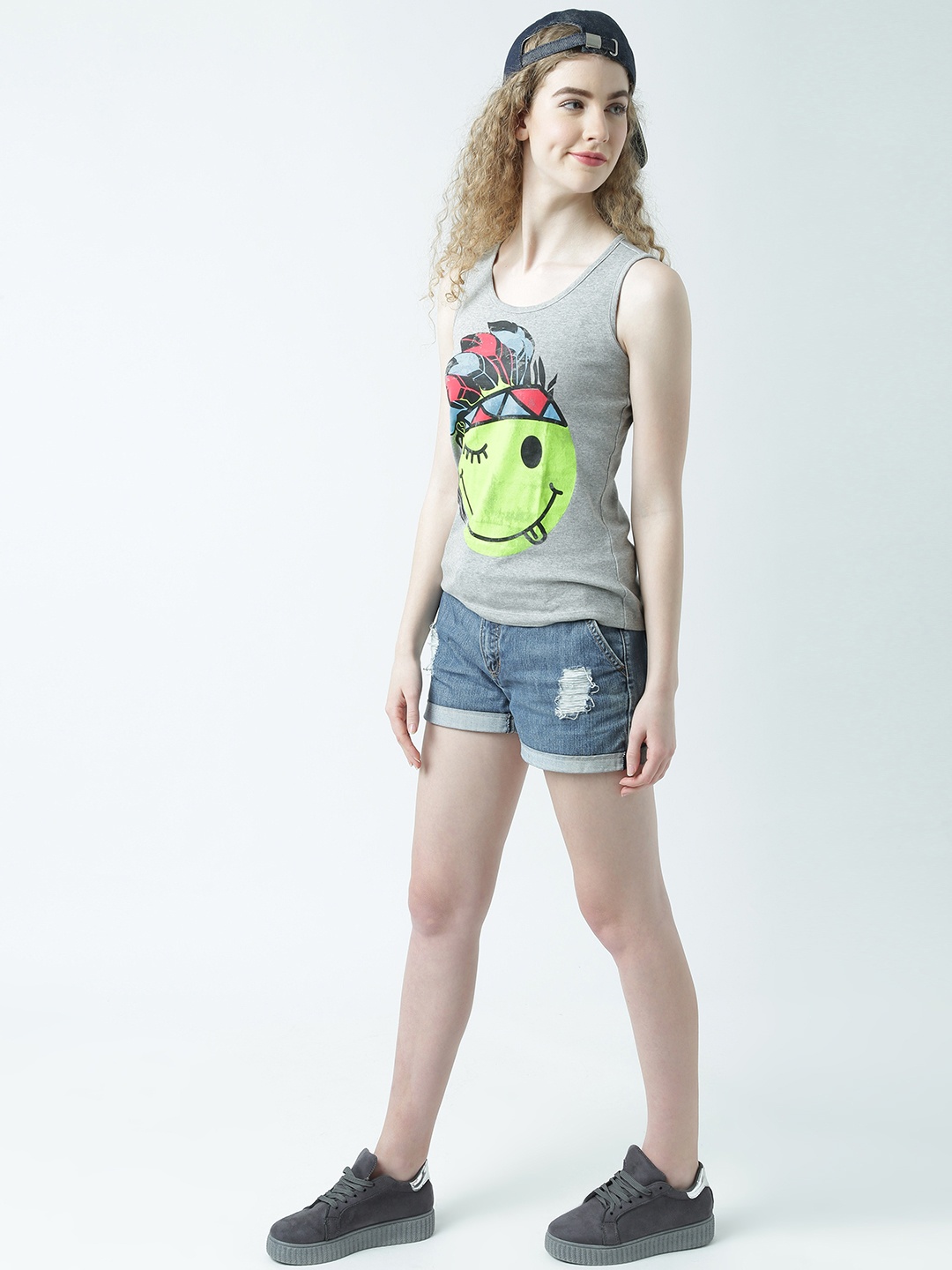 

Huetrap Women Grey Melange Printed Tank Top
