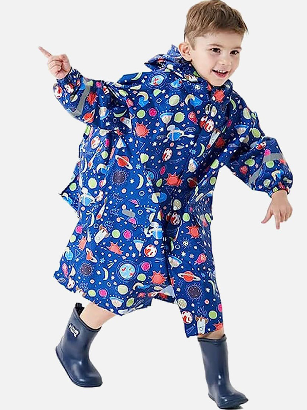 

Little Surprise Box LLP Kids Starry Planet Printed Knee Length Raincoat, Blue