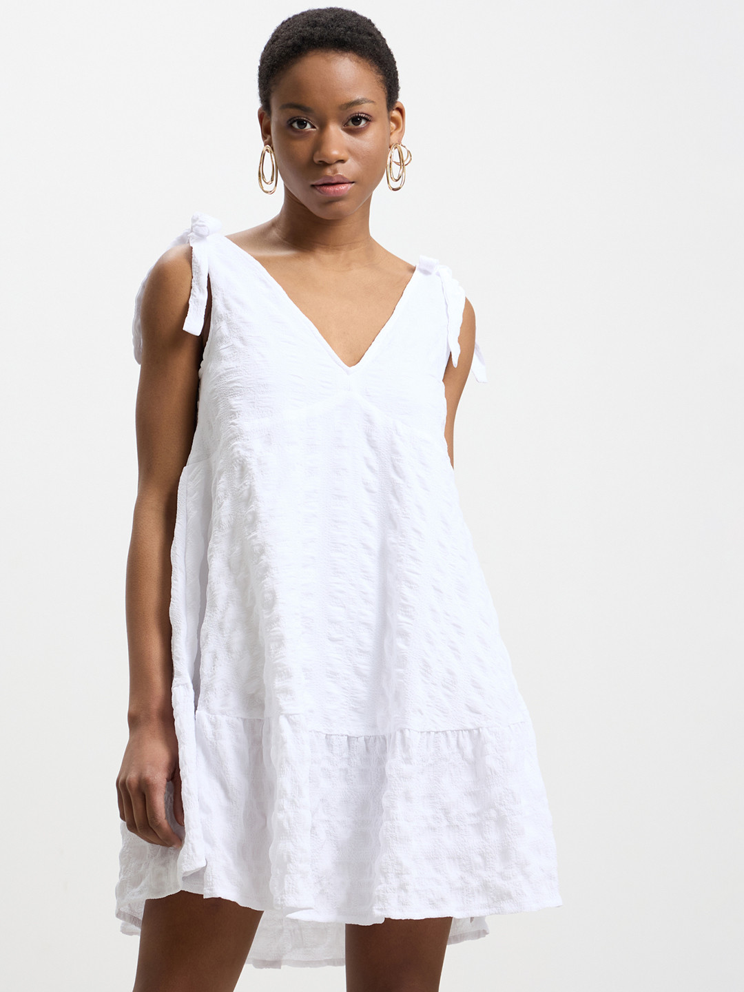 

CALLIOPE Textured Drop-Waist Mini Dress, White