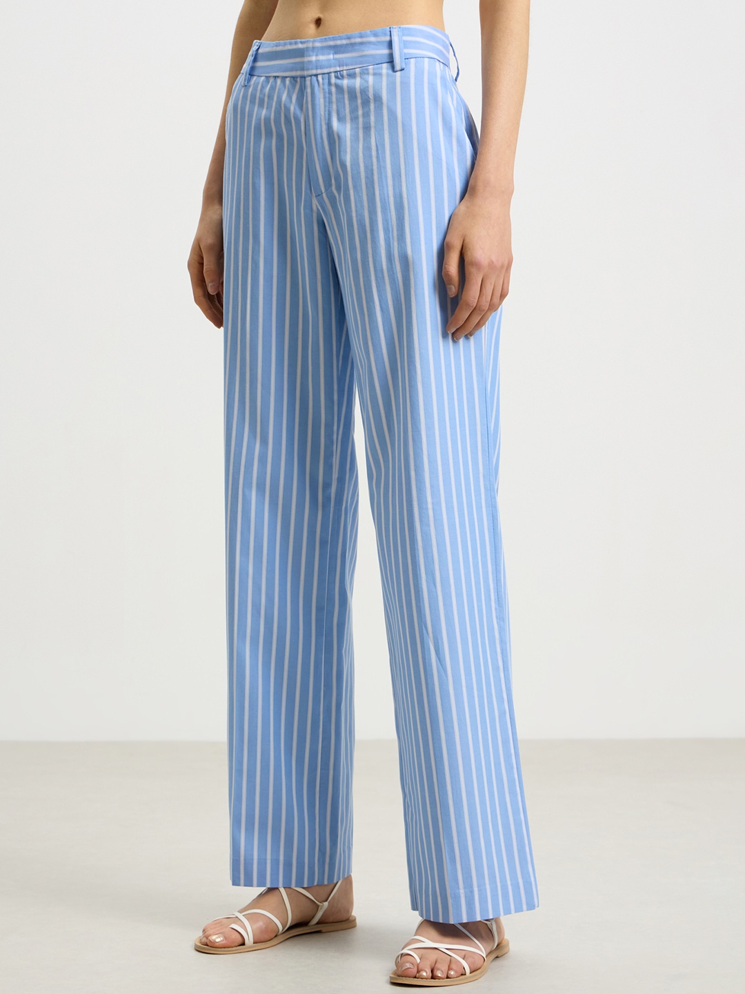 

CALLIOPE Women Striped Straight Fit High-Rise Parallel Trousers, Blue