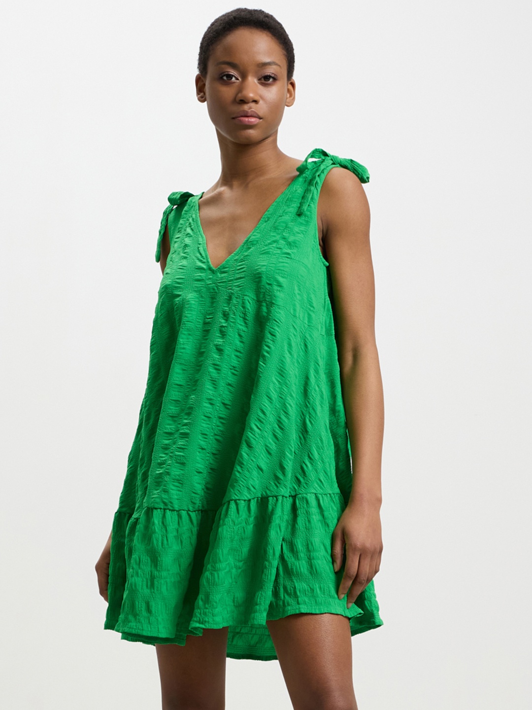

CALLIOPE Seersucker Drop-Waist Mini Dress, Green