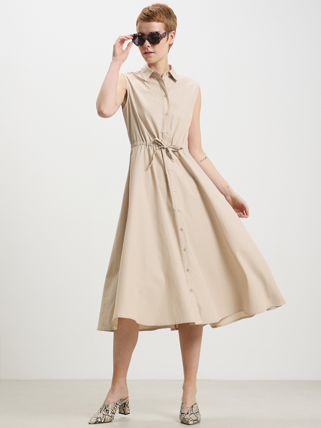 

CALLIOPE Shirt Midi Dress, Beige