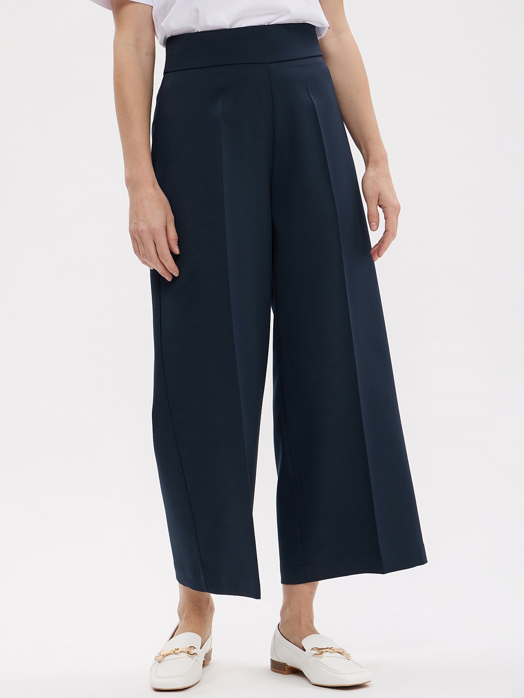 

CALLIOPE Women High Waist Crop Flared Trousers, Navy blue