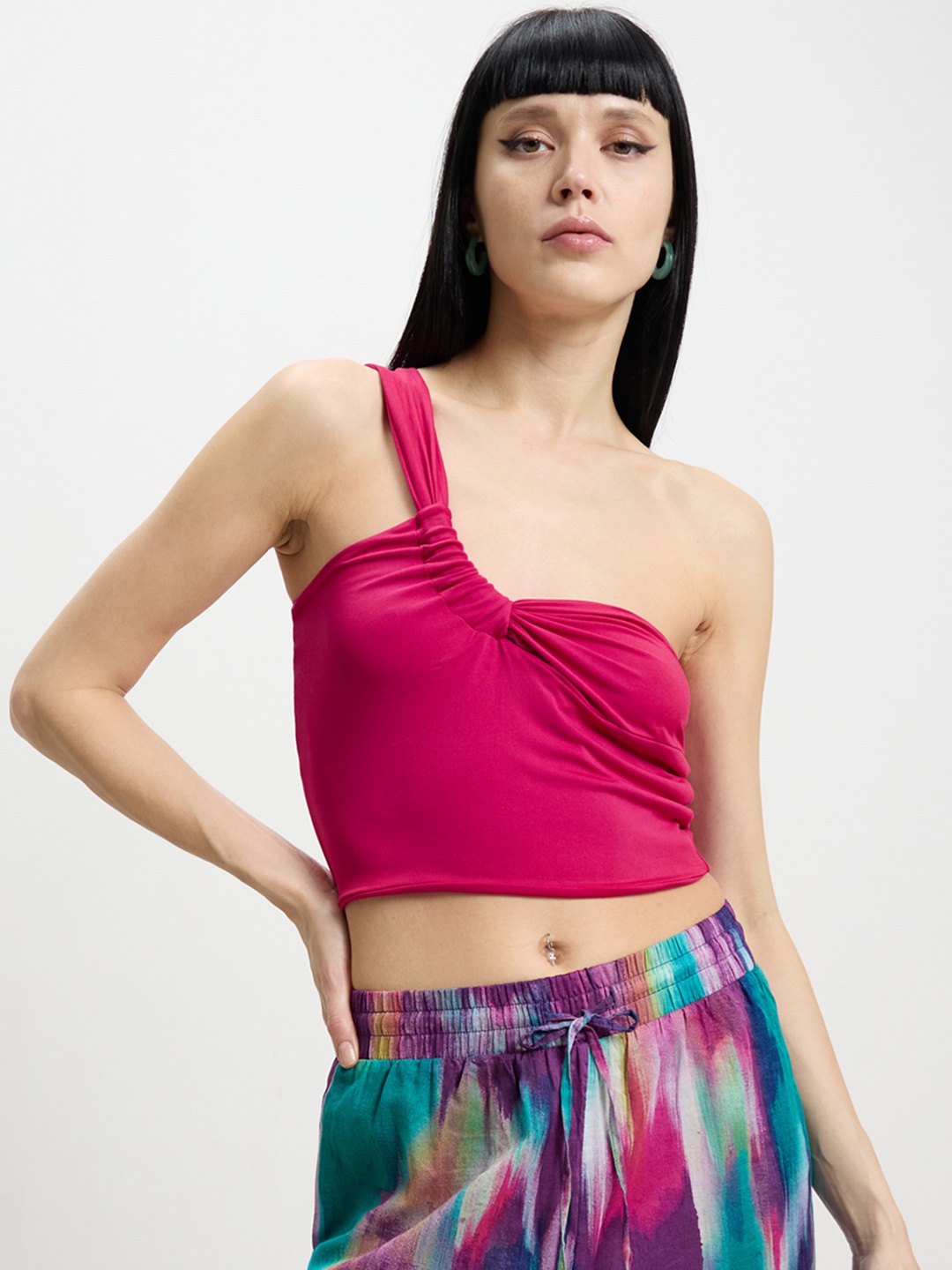 

CALLIOPE One Shoulder Twisted Crop Top, Red