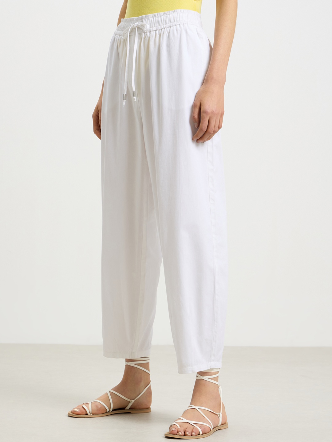 

CALLIOPE Women Pure Cotton Mid-Rise Regular Fit Trousers, White
