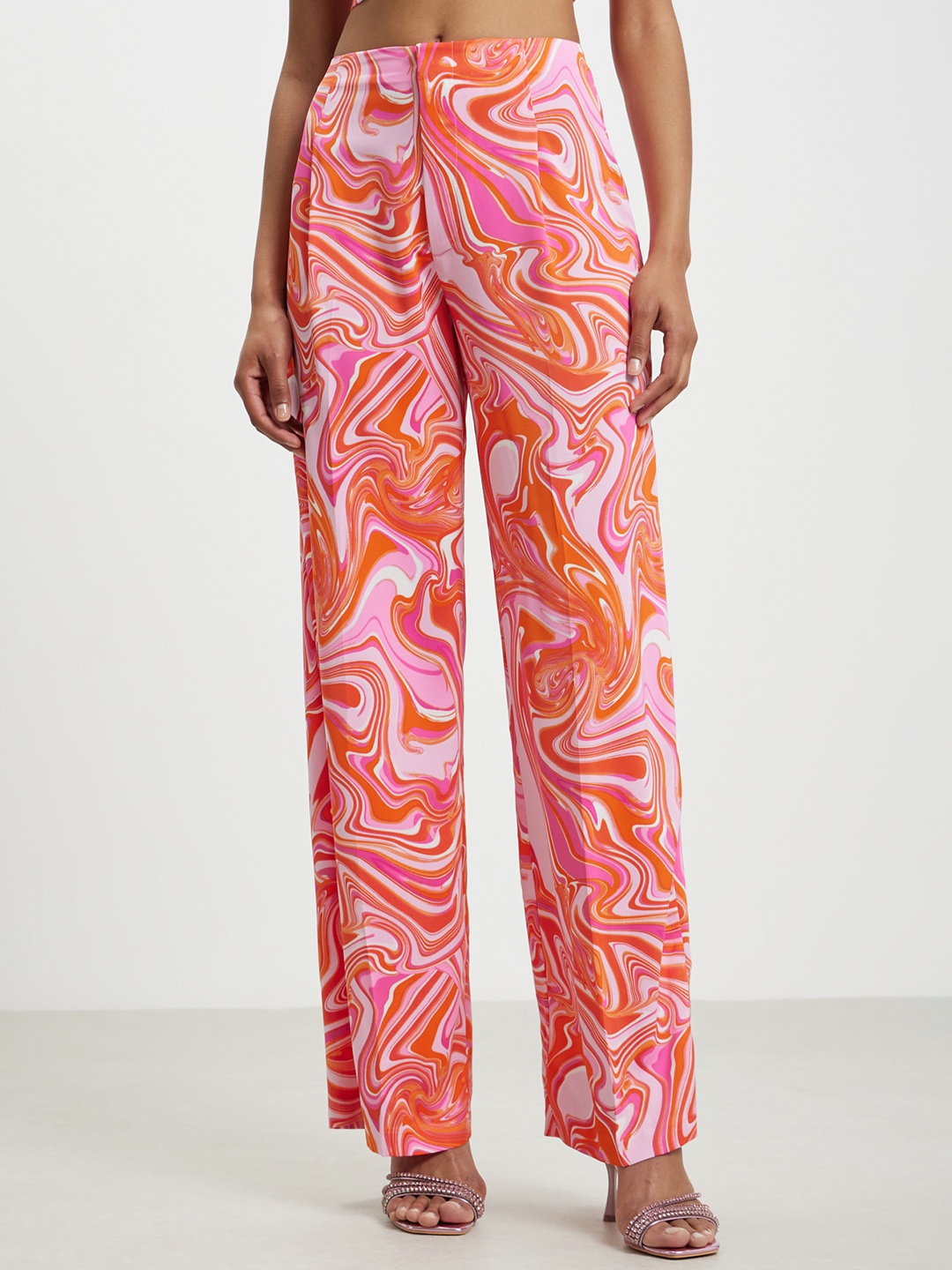 

CALLIOPE Women Printed Wide Leg High-Rise Pleated Trousers, Pink