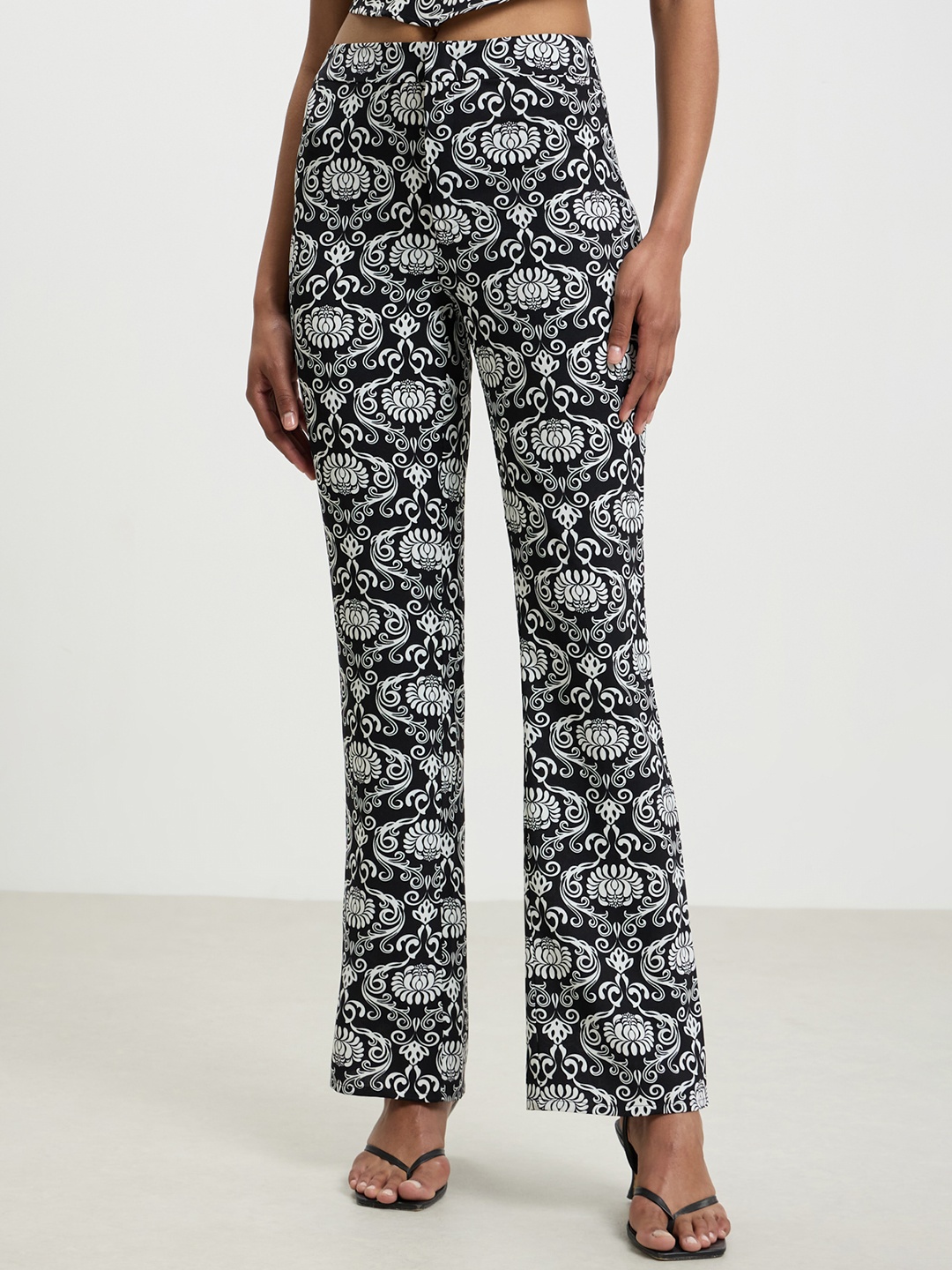 

CALLIOPE Women Printed High-Rise Wide Leg Trousers, Black