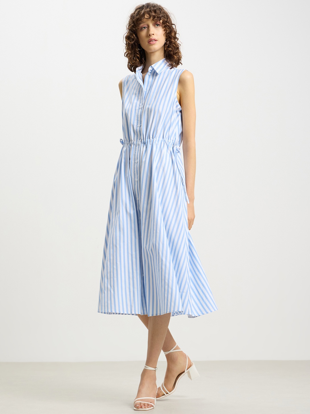 

CALLIOPE Striped A-Line Midi Dress, Blue