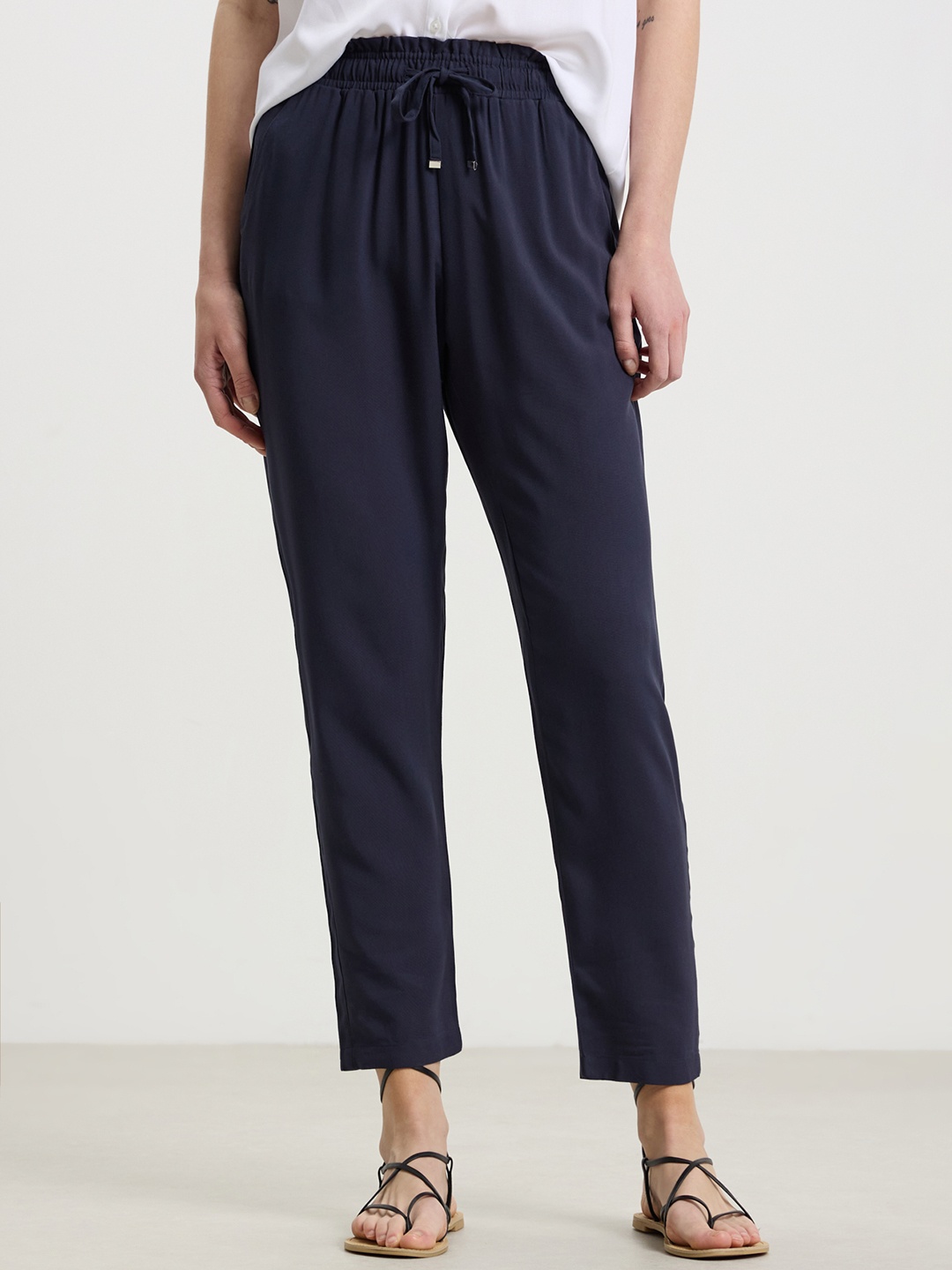 CALLIOPE Women High-Rise Pleated Trousers, Navy blue