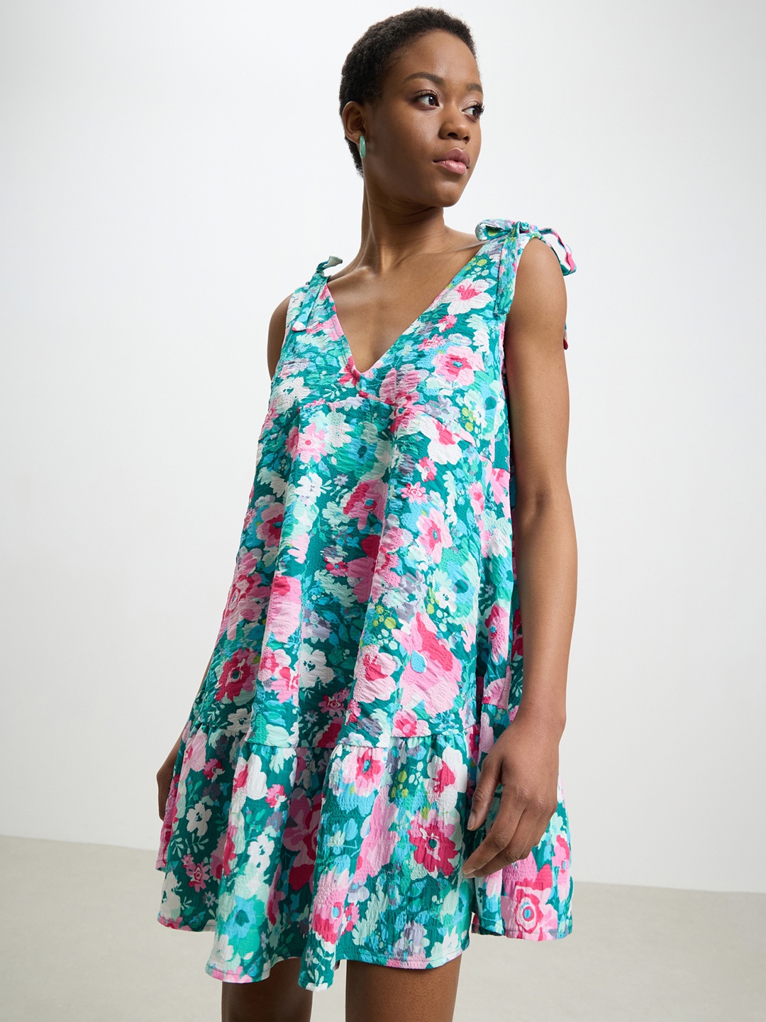 

CALLIOPE Floral Print A-Line Mini Dress, Green