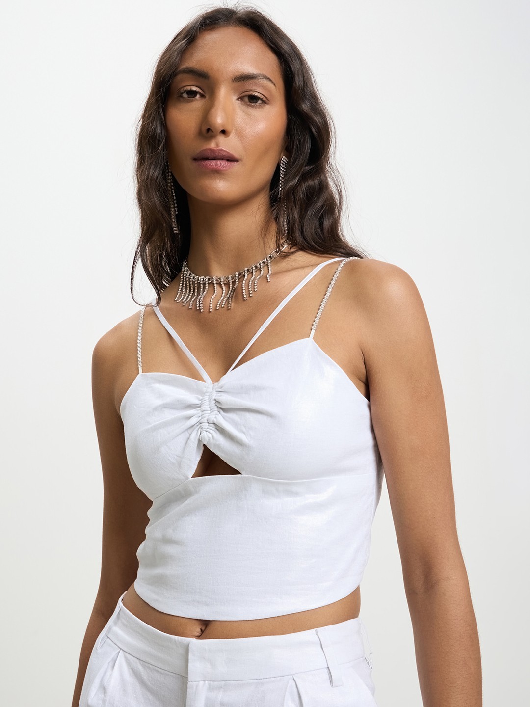 

CALLIOPE Ruched Crop Top, White