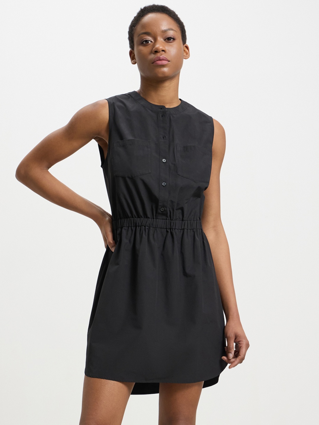 

CALLIOPE Cinched Waist Pocket Mini Dress, Black