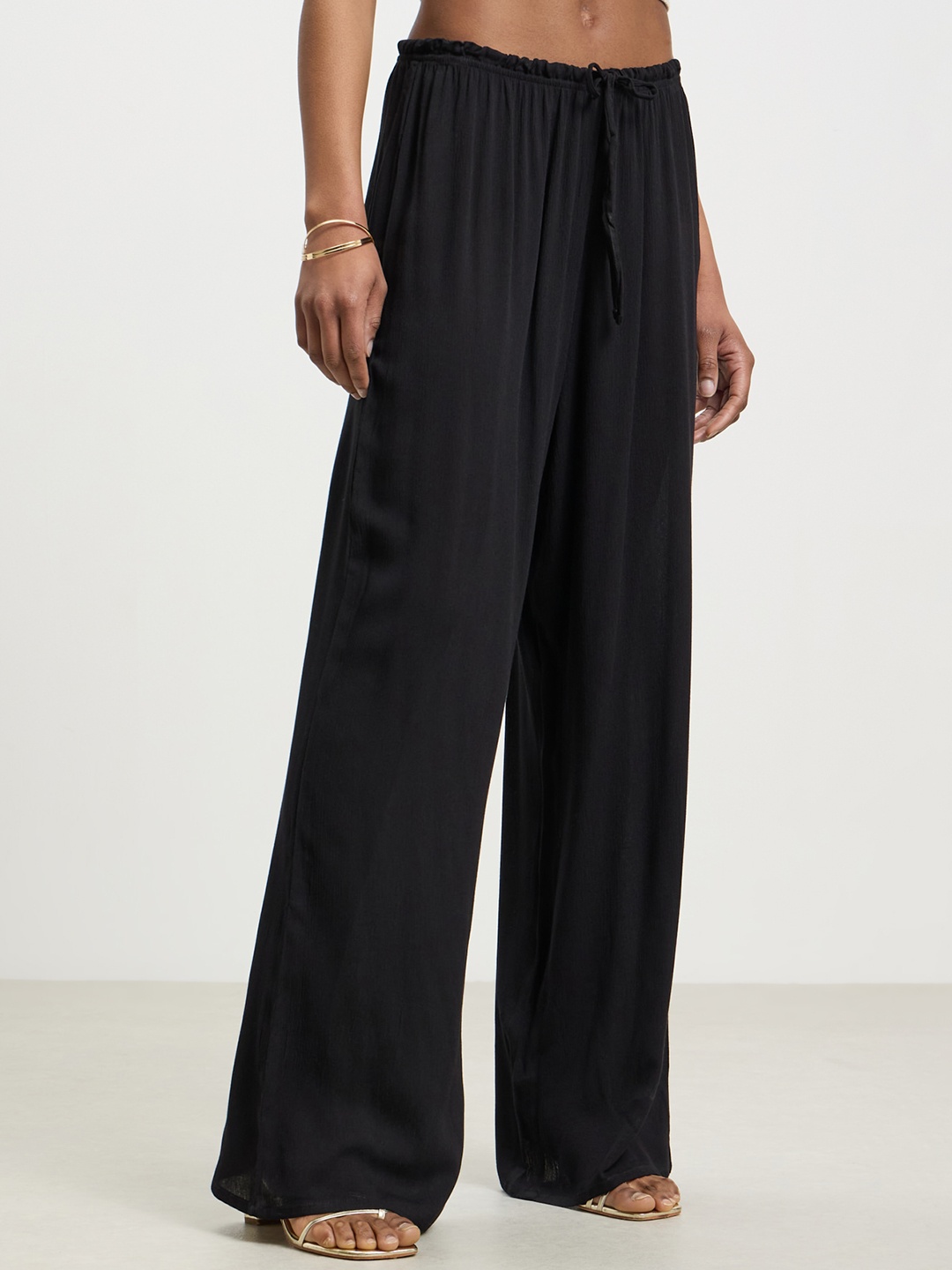 CALLIOPE Women Wide Leg High-Rise Pleated Trousers, Black