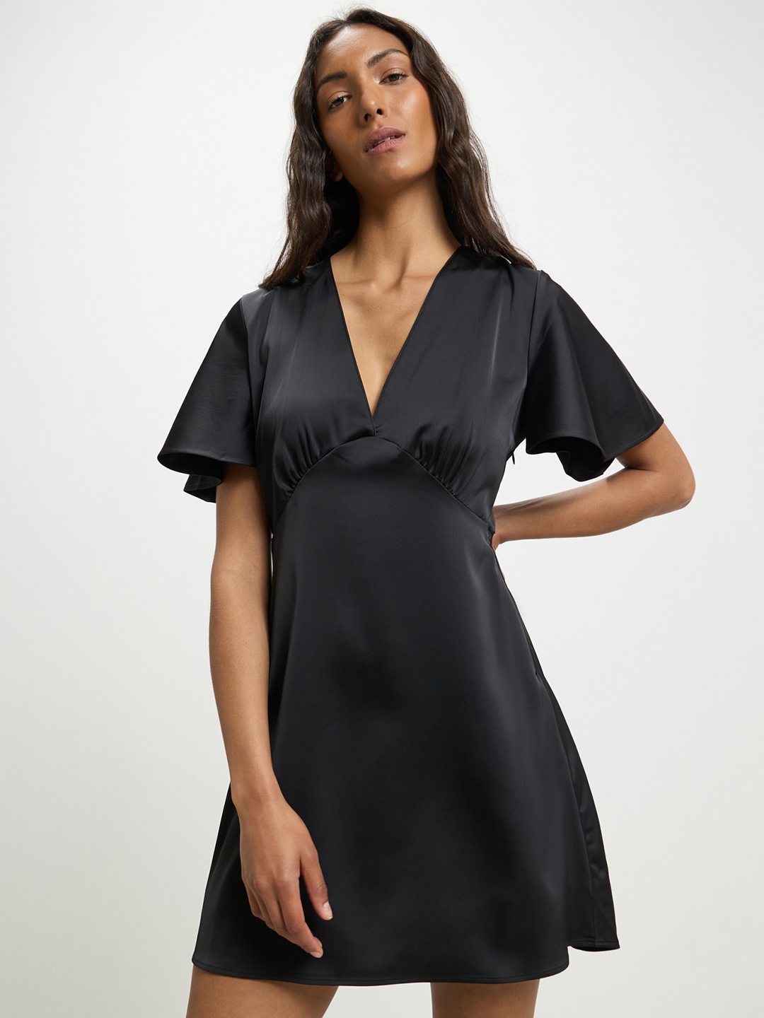 

CALLIOPE Satin A-Line Mini Dress, Black