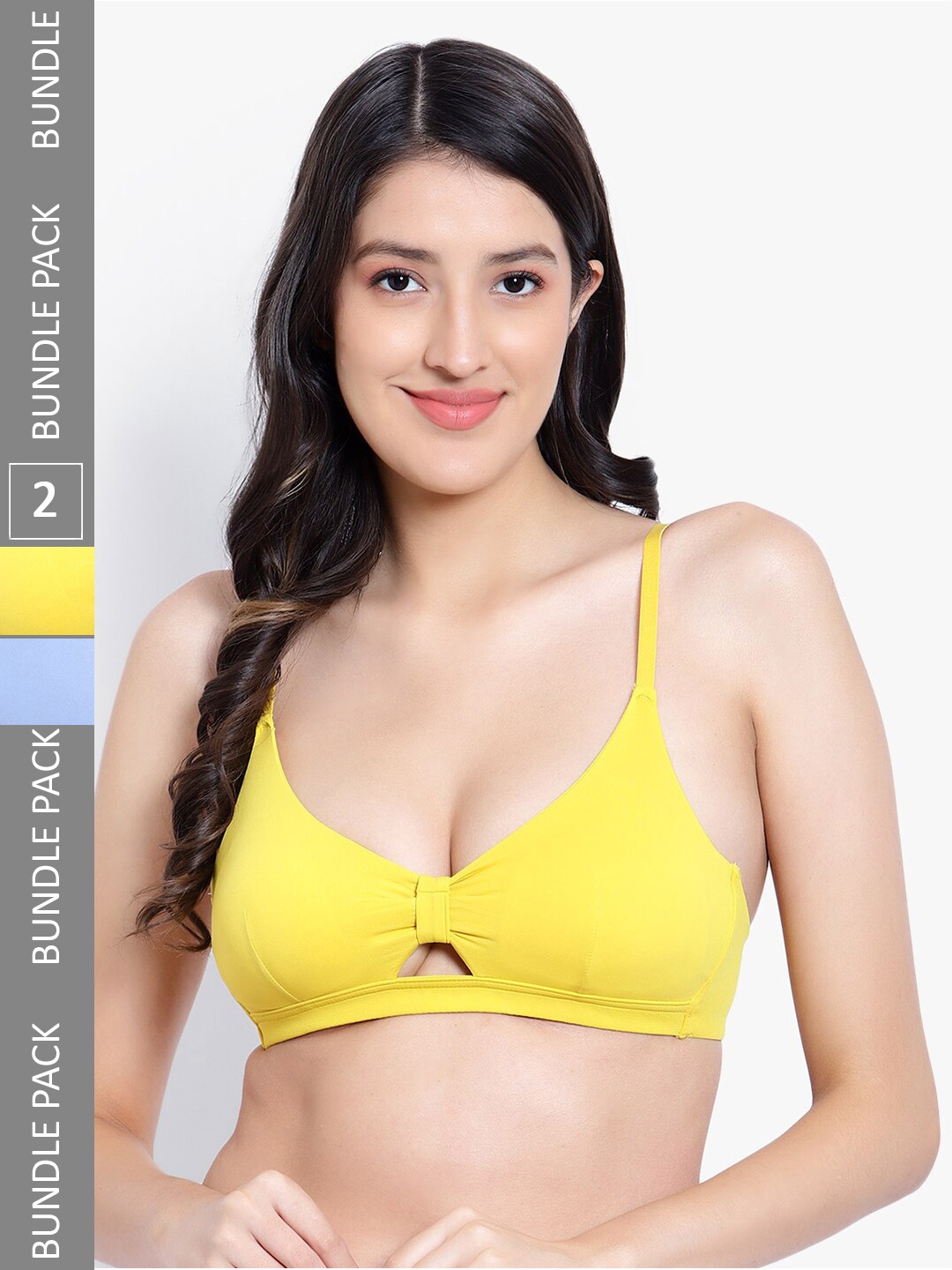 

PARKHA Pack Of 2 Medium Coverage Heavily Padded No-Sag Side Bone Plunge Bras, Yellow
