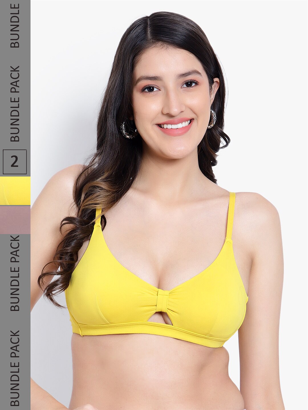 

PARKHA Pack Of 2 Medium Coverage Heavily Padded Non-Wired No-Sag Bra, Yellow