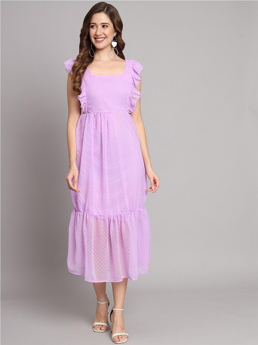 

Funday Fashion Self Design Georgette A-Line Midi Dress, Purple