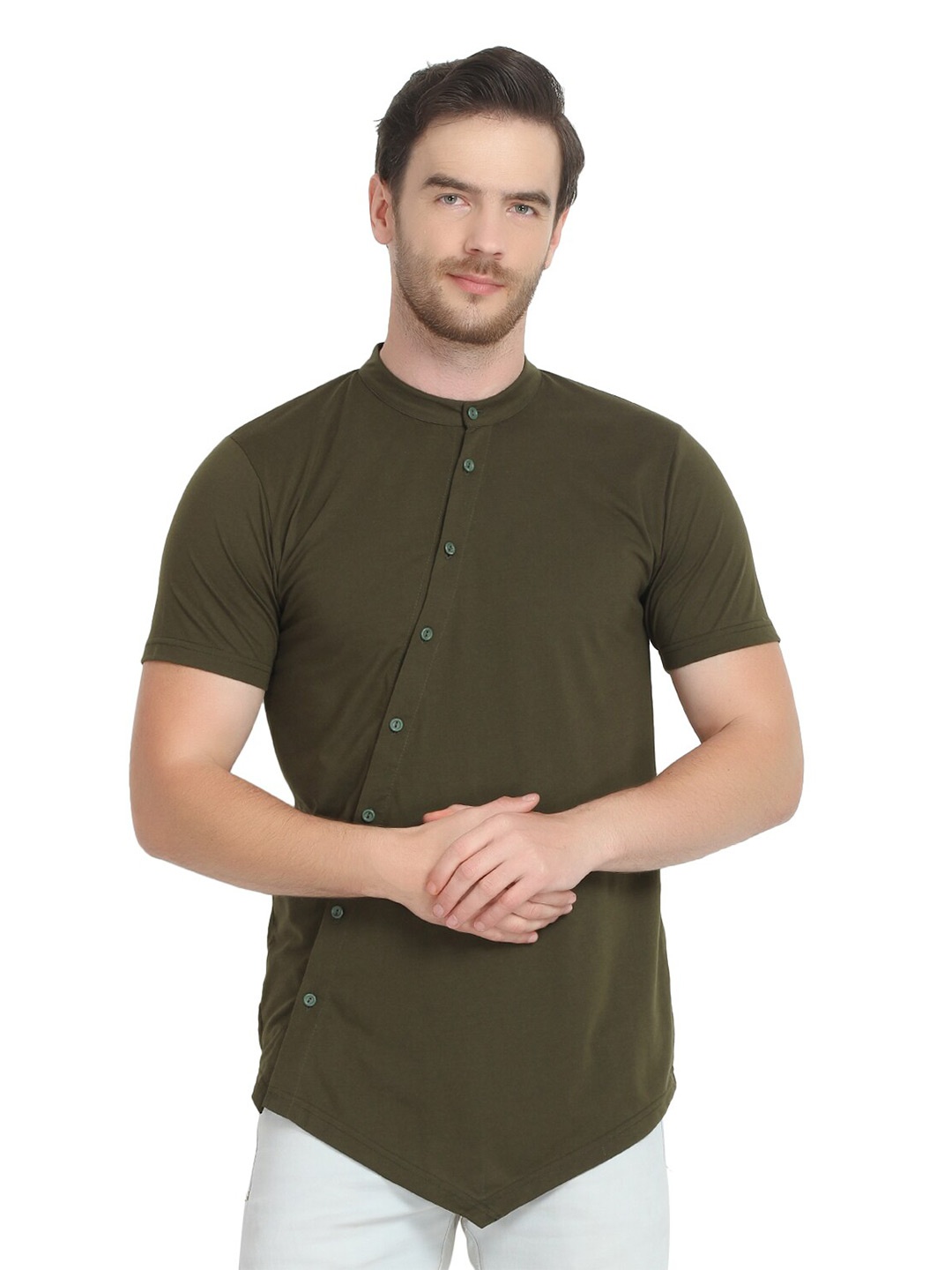 

GLITO Henley Neck Cotton Casual T-Shirt, Olive