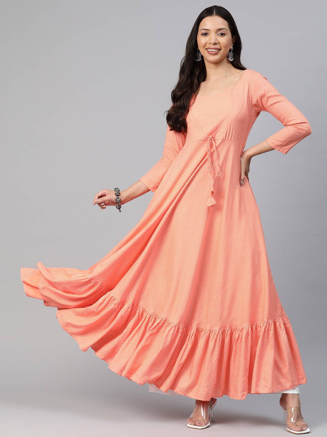 

MBE Women Polka Dot Printed Anarkali Kurta, Peach