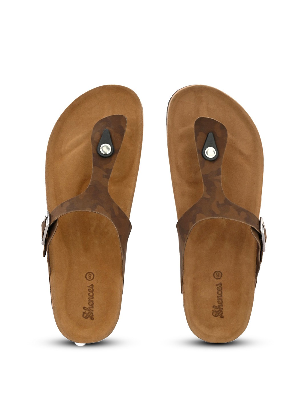

SHENCES Men Printed Comfort Sandals With Buckle Detail, Brown