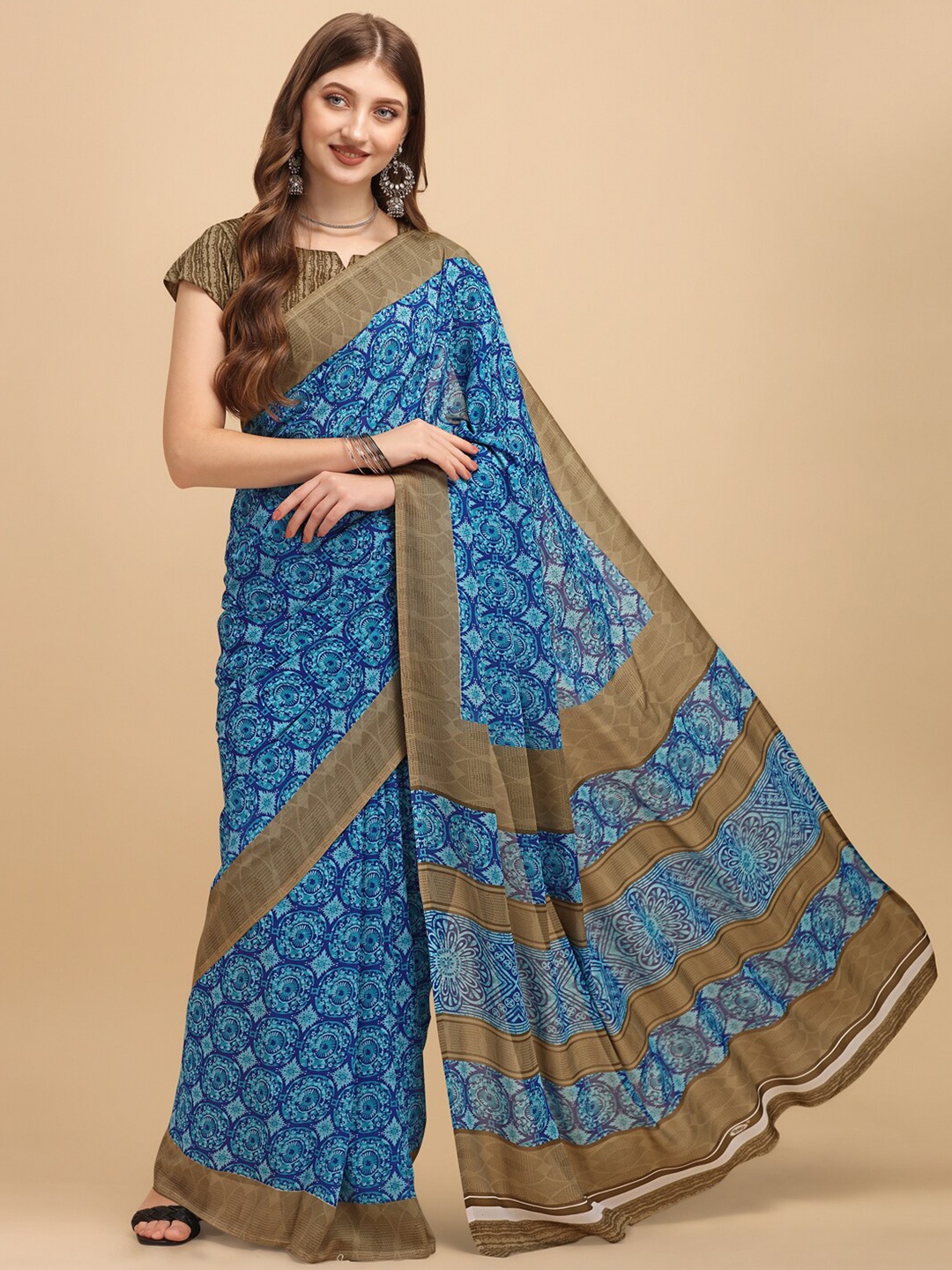 

Dori Ethnic Motifs Printed Pure Georgette Saree, Blue