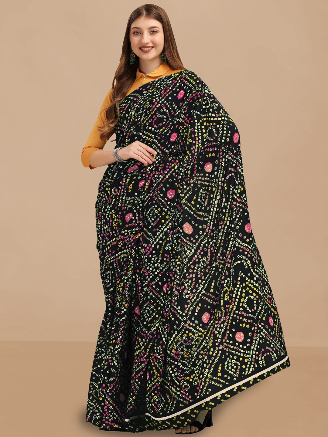 

Dori Bandhani Printed Pure Georgette Saree, Black