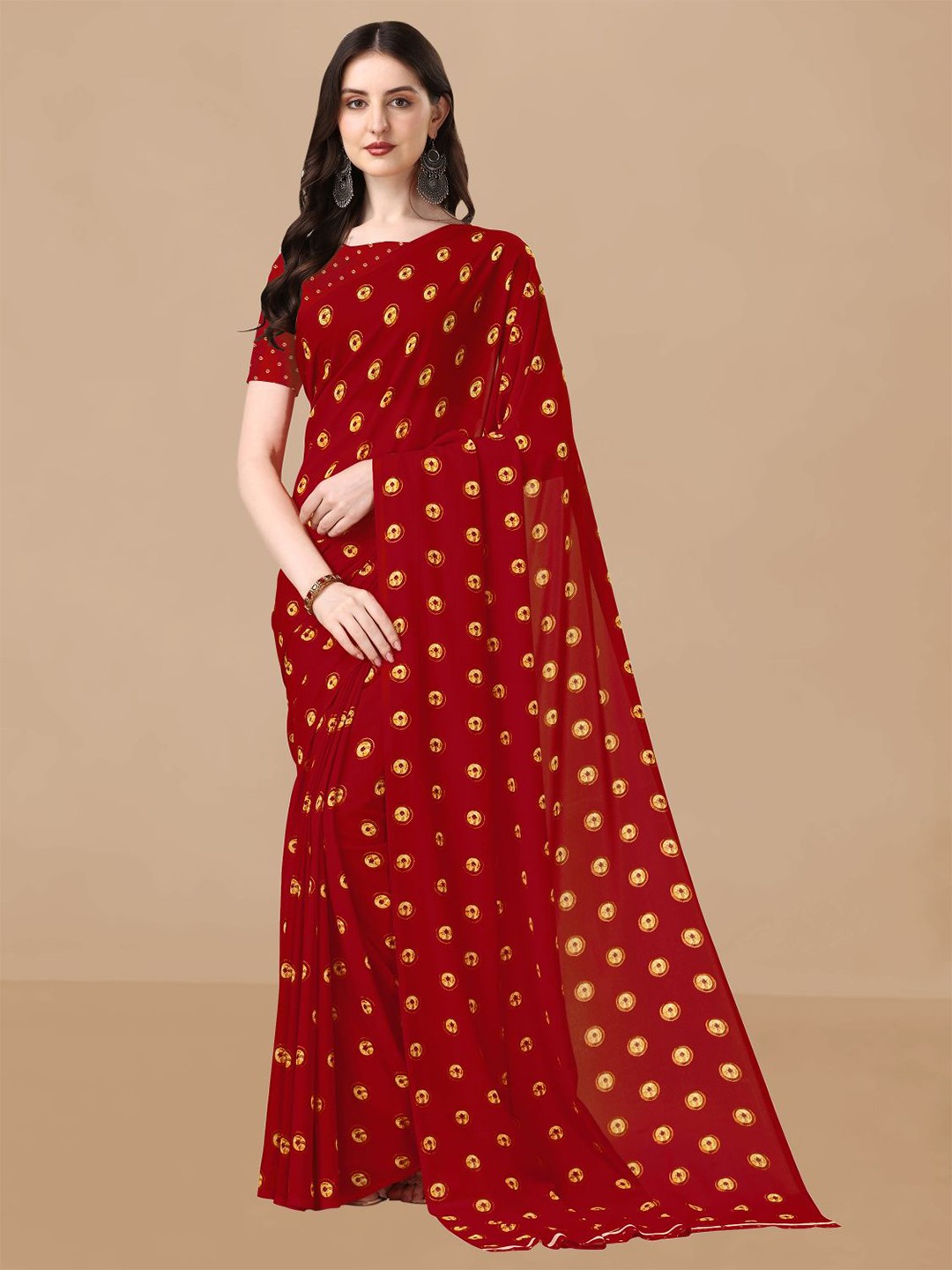

Dori Polka Dot Printed Saree, Maroon