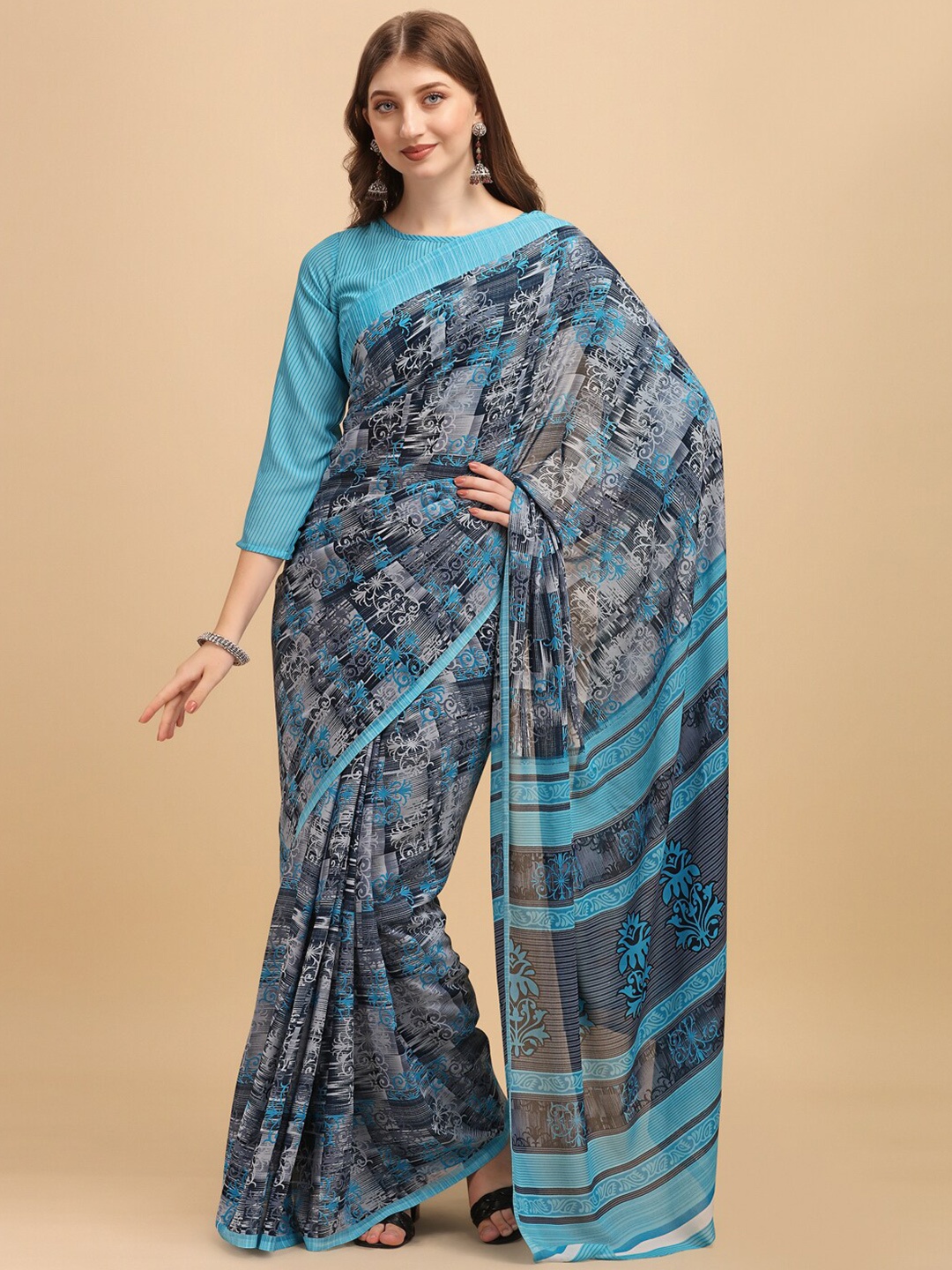 

Dori Ethnic Motifs Printed Pure Georgette Saree, Blue