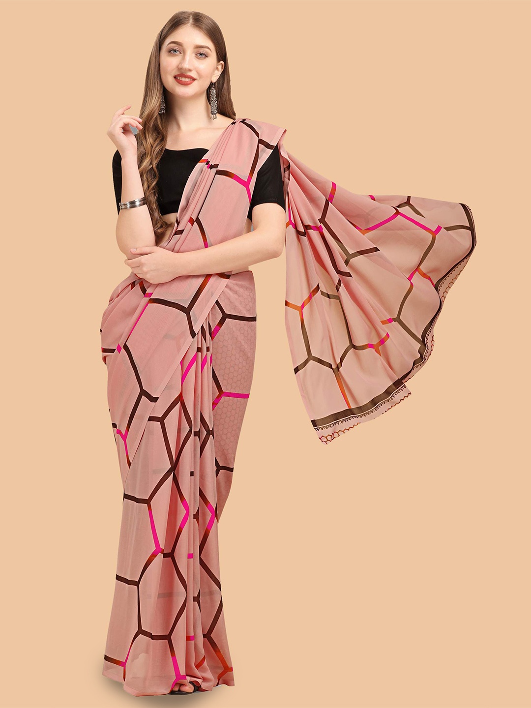 

Dori Geometric Printed Saree, Pink