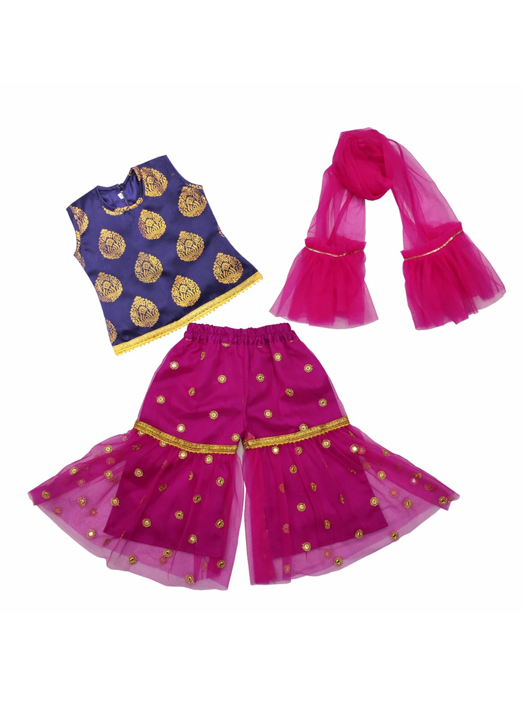 

BAESD Girls Ethnic Woven Design Straight Top & Sharara With Dupatta, Pink