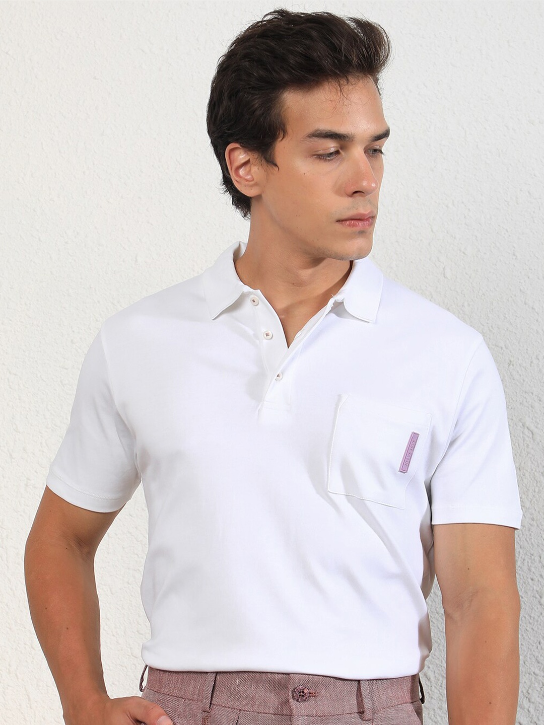 

RARE RABBIT Men Mirim Polo Collar Slim Fit Cotton T-Shirt, White