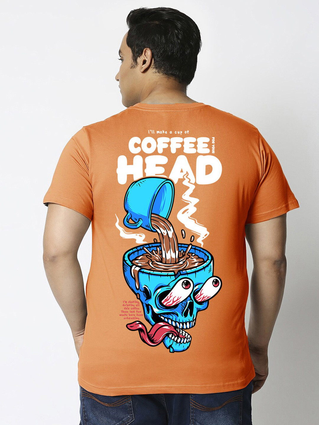 

Bewakoof Orange Coffee Head Graphic Printed Oversized Plus Size T-shirt