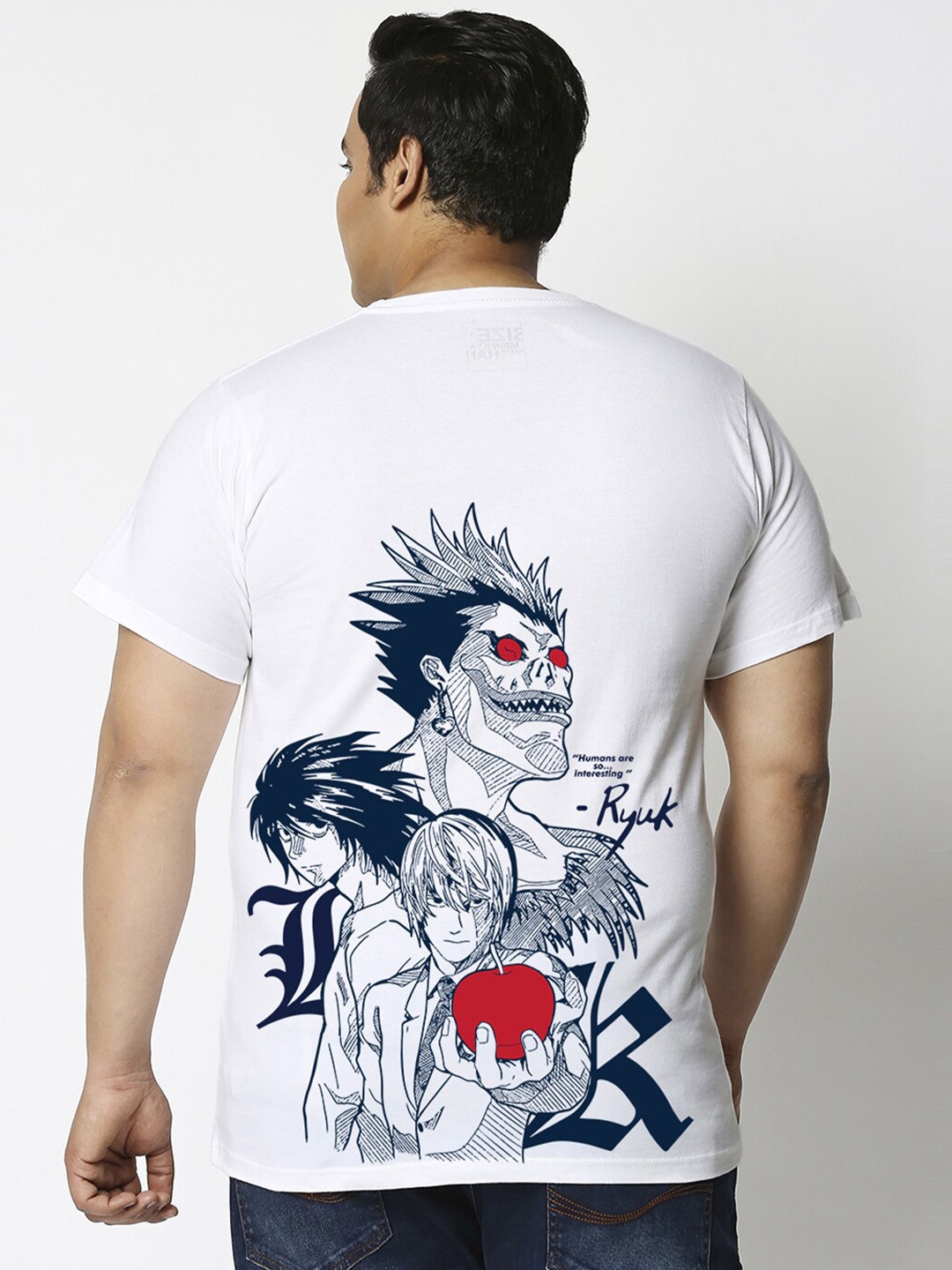 

Bewakoof Plus Shinigami Ryuk Graphic Printed Pure Cotton Oversized Fit T-shirt, White