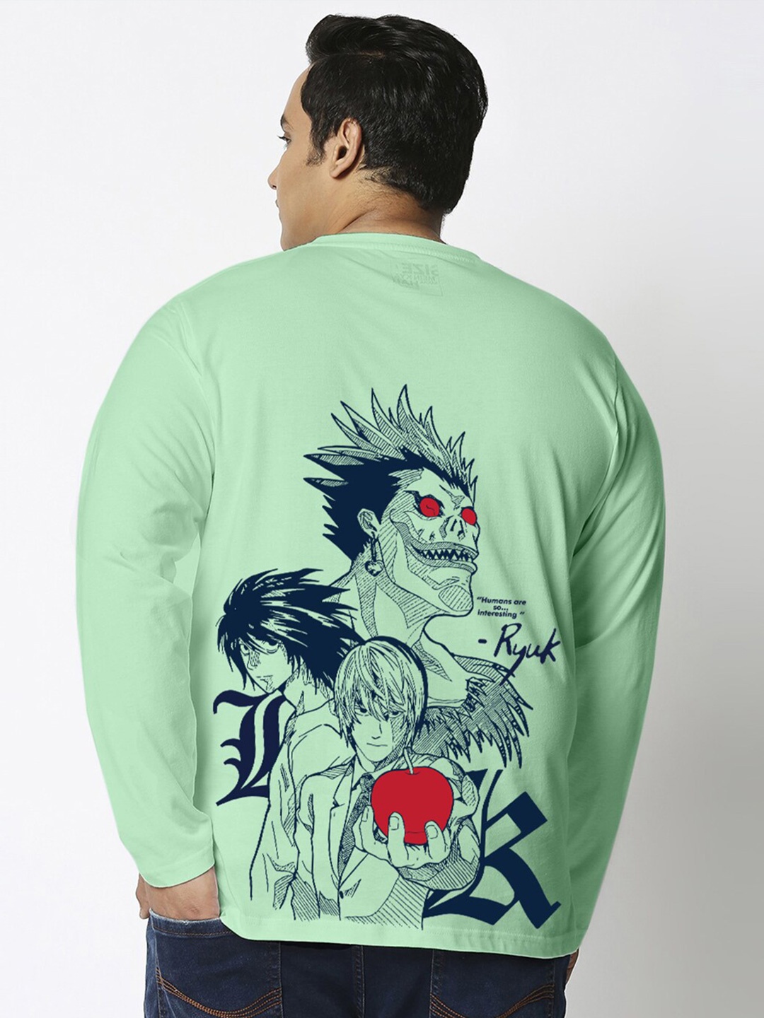 

Bewakoof Green Shinigami Ryuk Graphic Printed Oversized Plus Size T-shirt