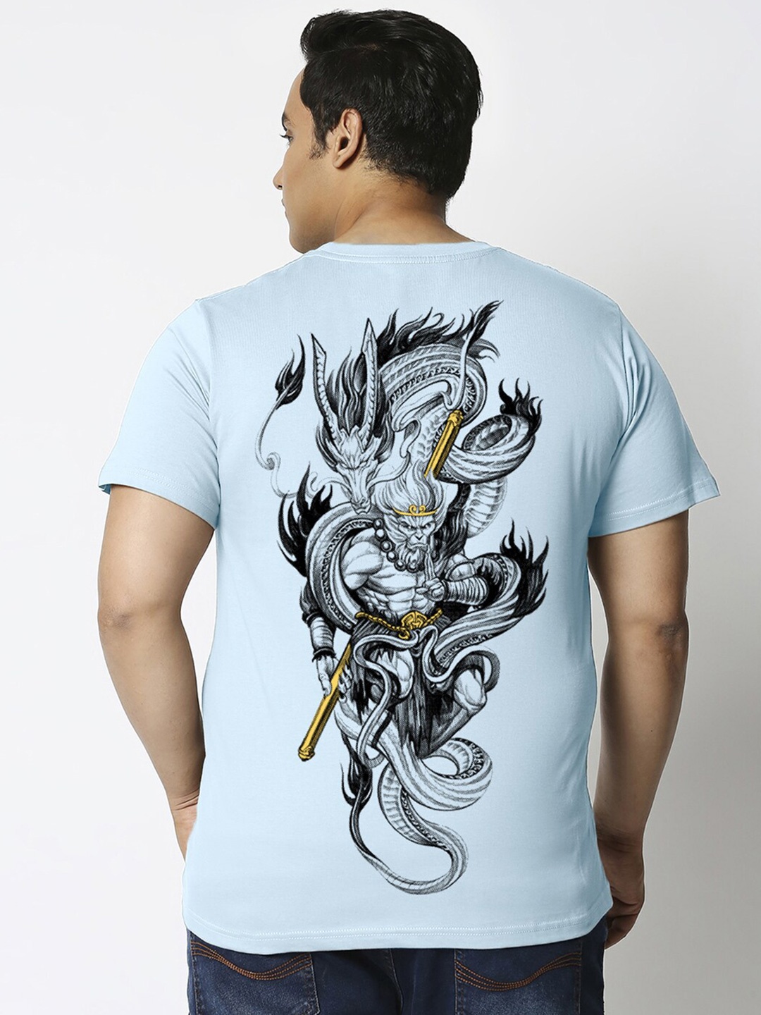 

Bewakoof Plus Monkey King Graphic Printed Pure Cotton T-Shirt, Blue