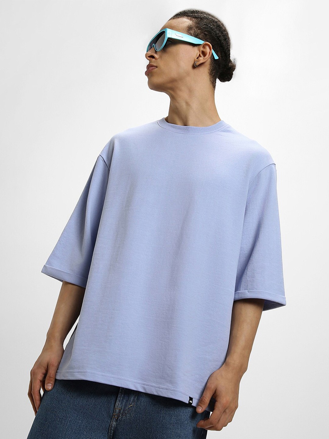 

Bewakoof Heavy Duty Plus Round Neck Oversized Pure Cotton T-Shirt, Blue