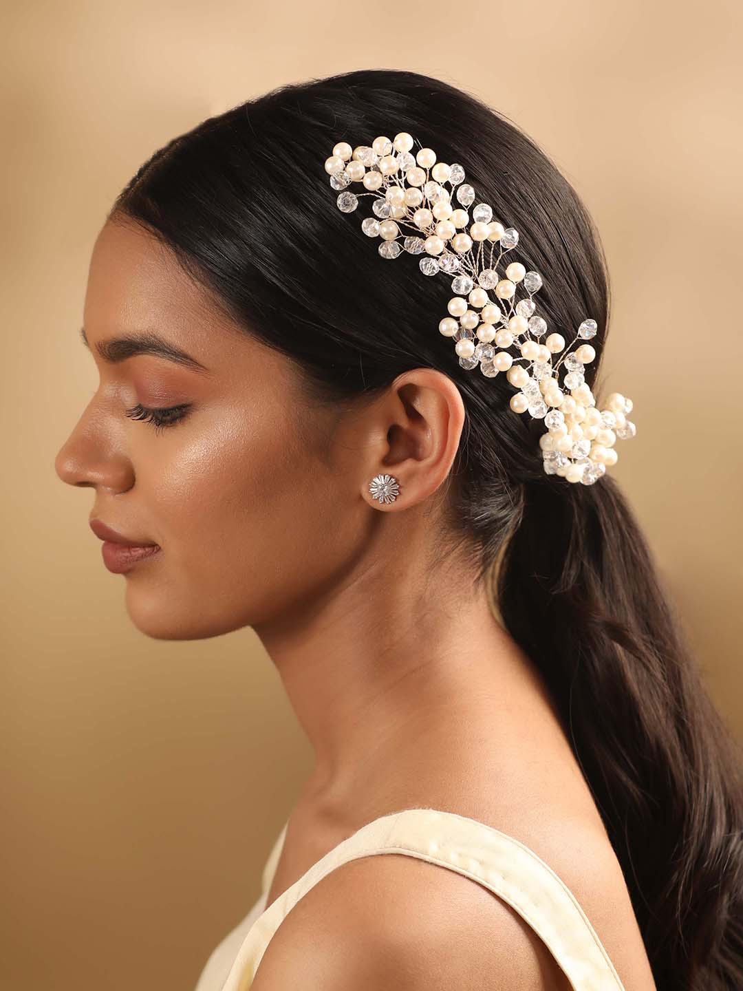 

Rubans Pearls Beaded Tiara, White