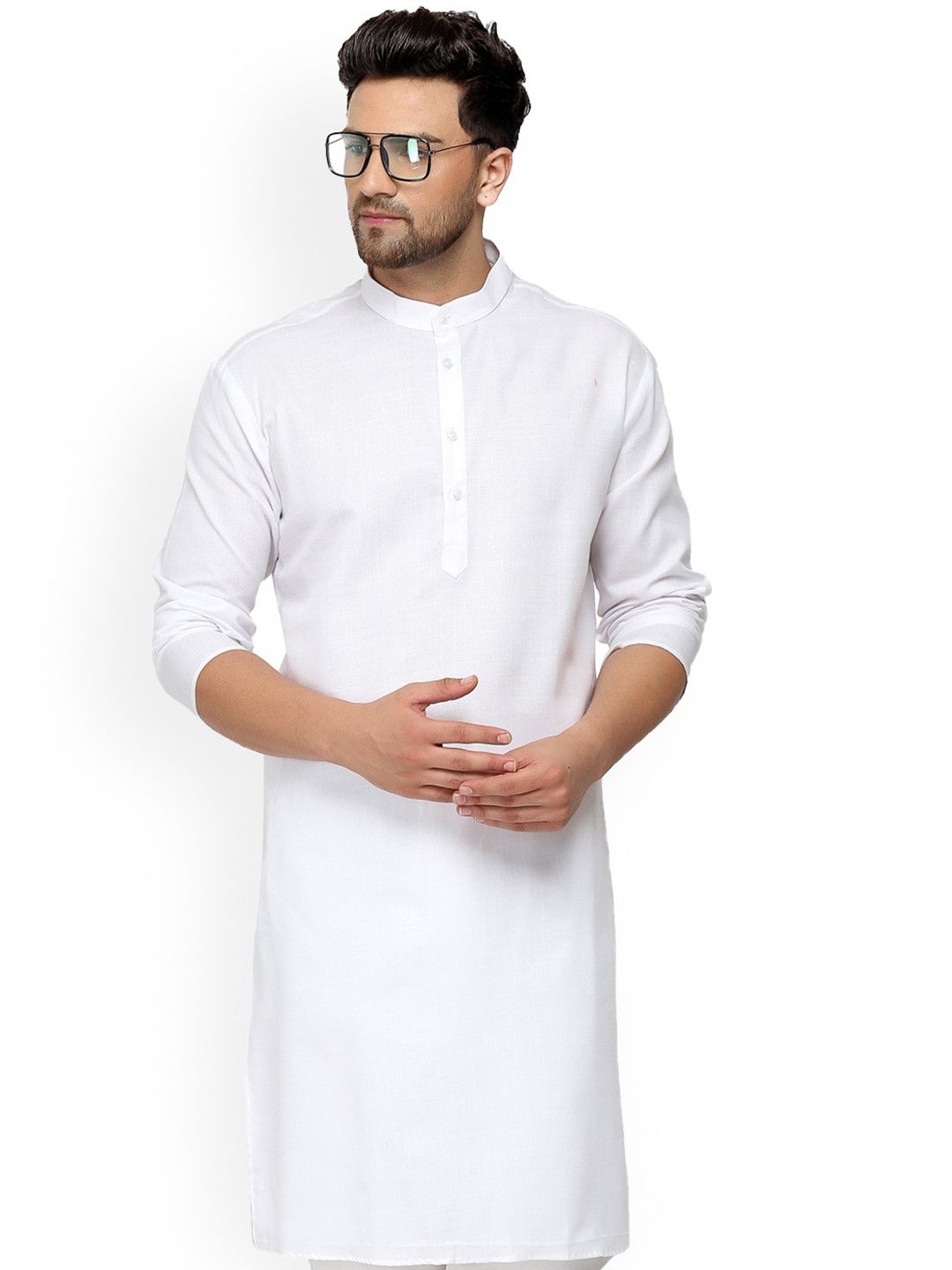 

ONNIX Band Collar Straight Pure Cotton Kurta, White