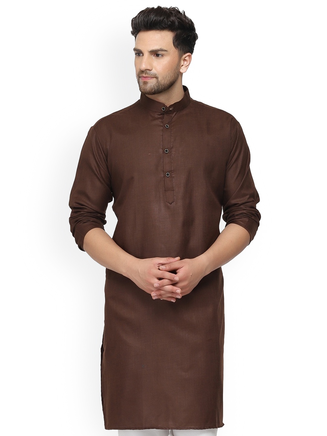 

ONNIX Mandarin Collar Pure Cotton Kurta, Brown
