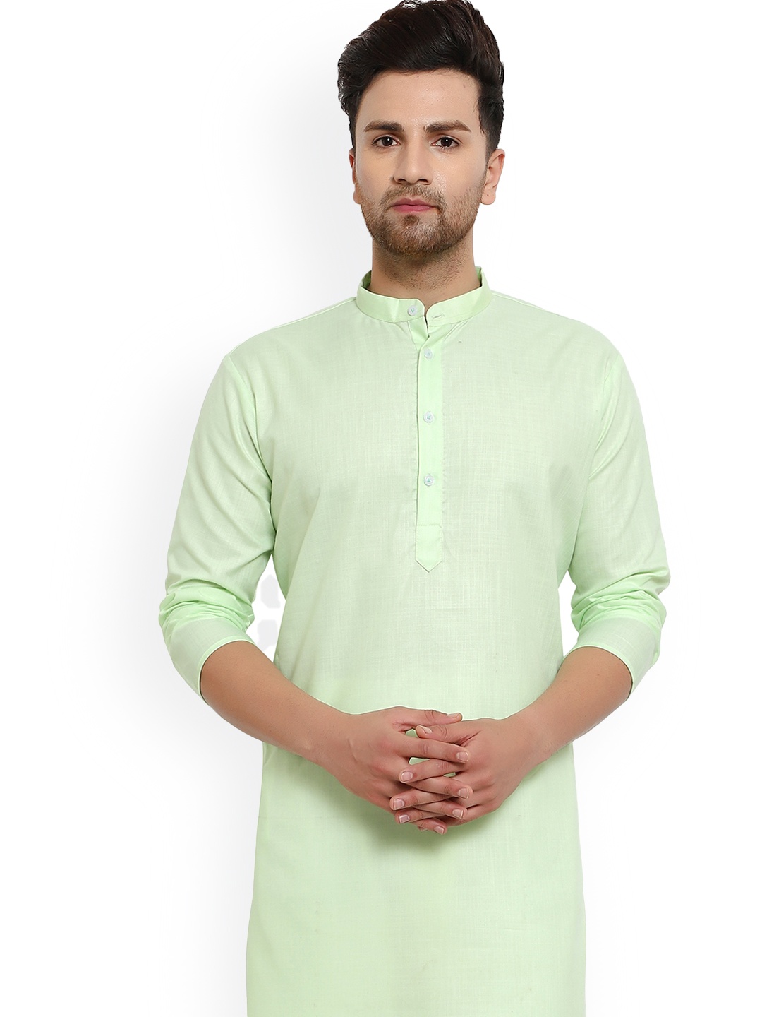 

ONNIX Mandarin Collar Cotton Kurta, Green