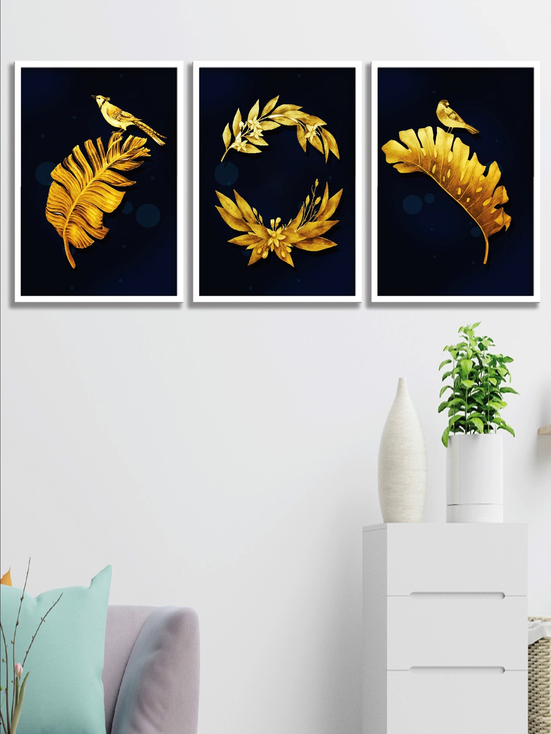 

SAF Black & Brown 3 Pieces Tropical Leaves Wall Art