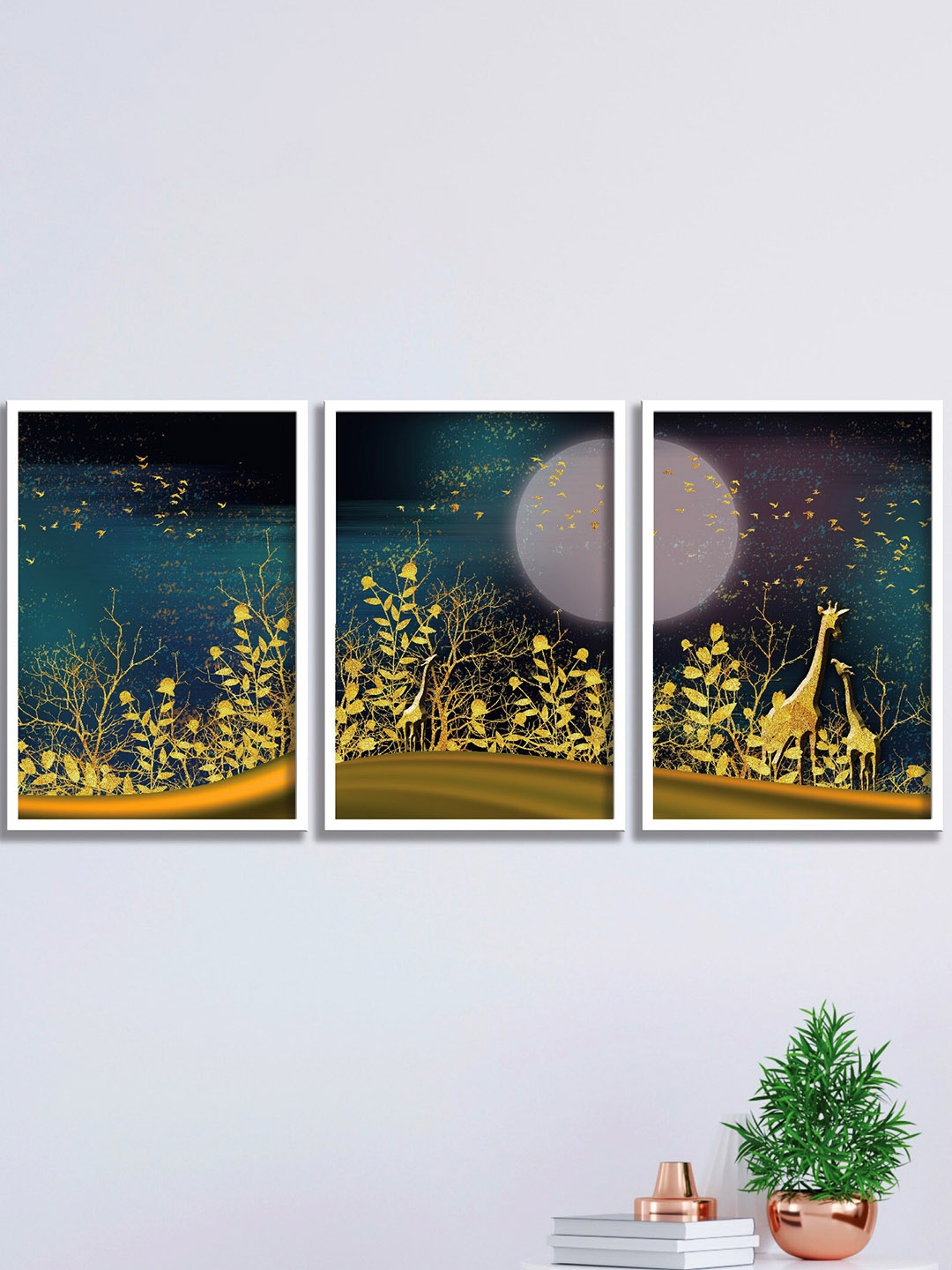 

SAF Blue & Yellow 3 Pieces Nature Art Printed Framed Wall Art