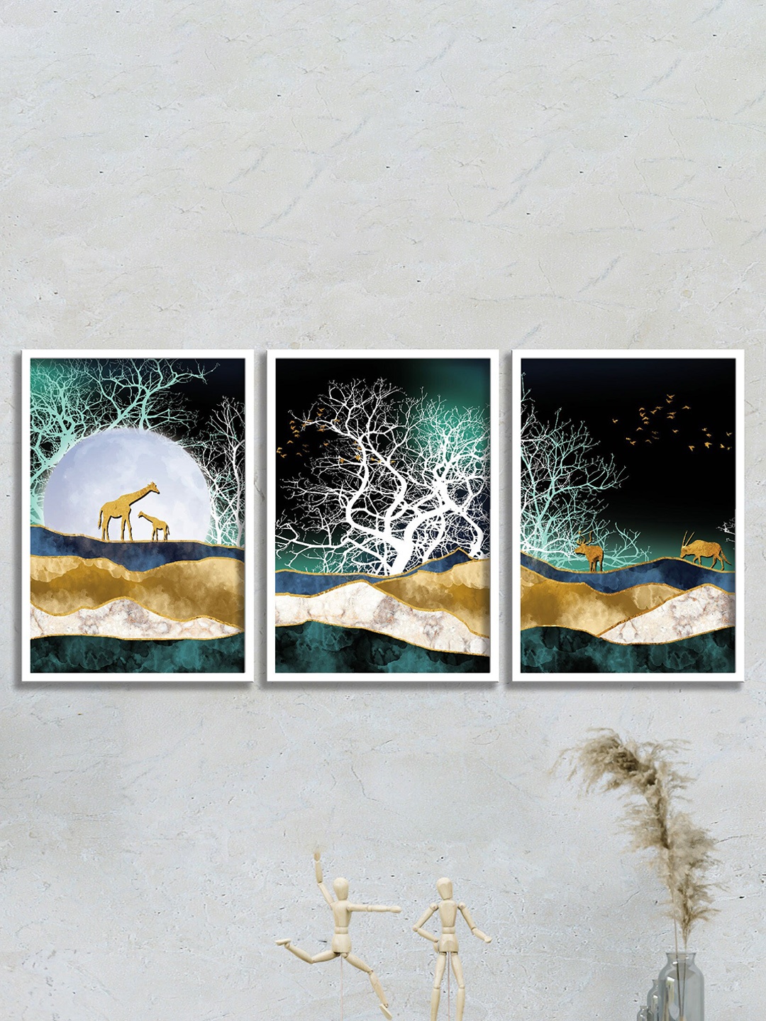 

SAF Green & White 3 Pieces Nature Wall Art