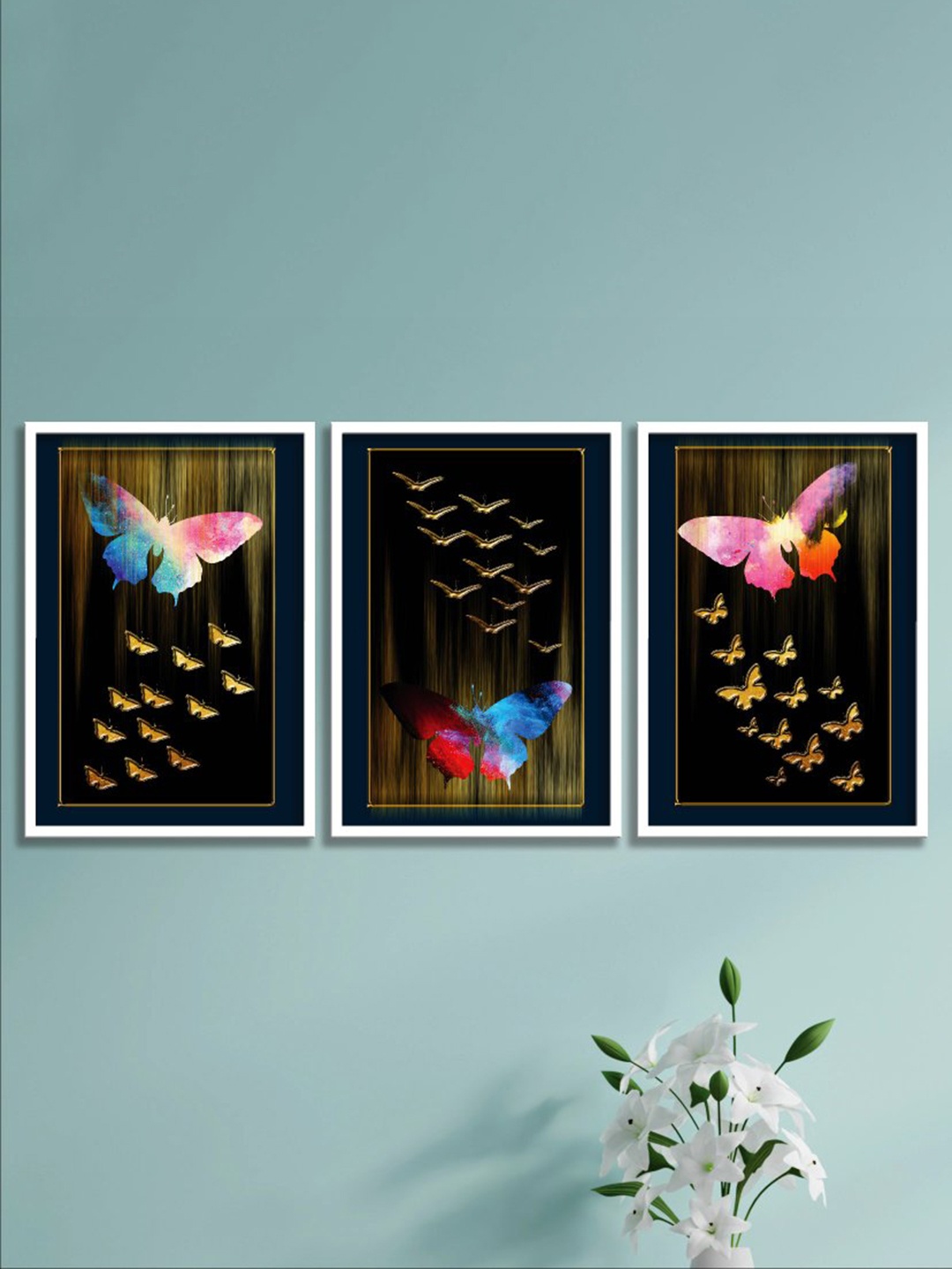 

SAF Black & Blue 3 Pieces Butterfly Wall Art