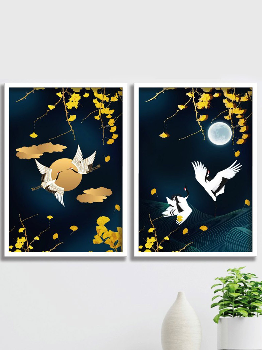 

SAF Blue & Yellow 2 Pieces Art-Painted Framed Wall Art